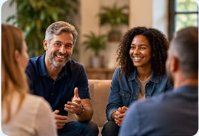 People talking together at an informal face-to-face meeting